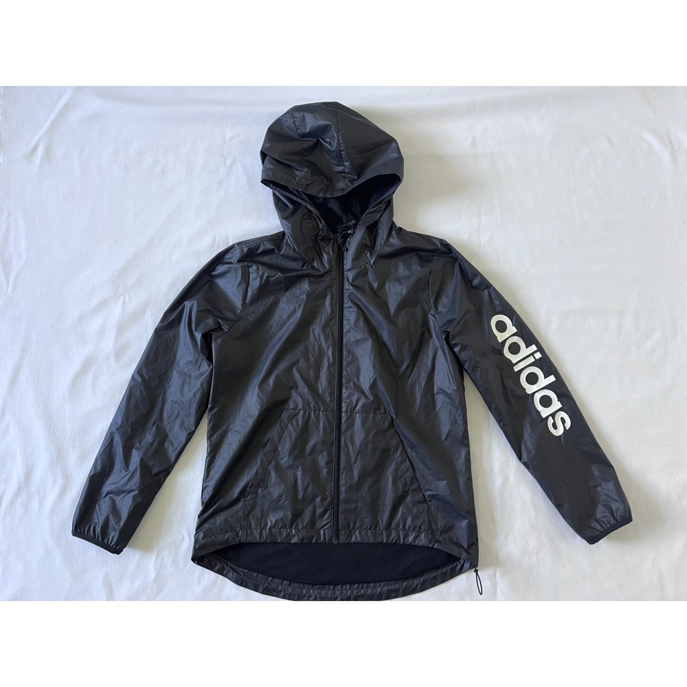 Adidas Women's Black Lightweight Windbreaker Hooded Full Zip Jacket Size M